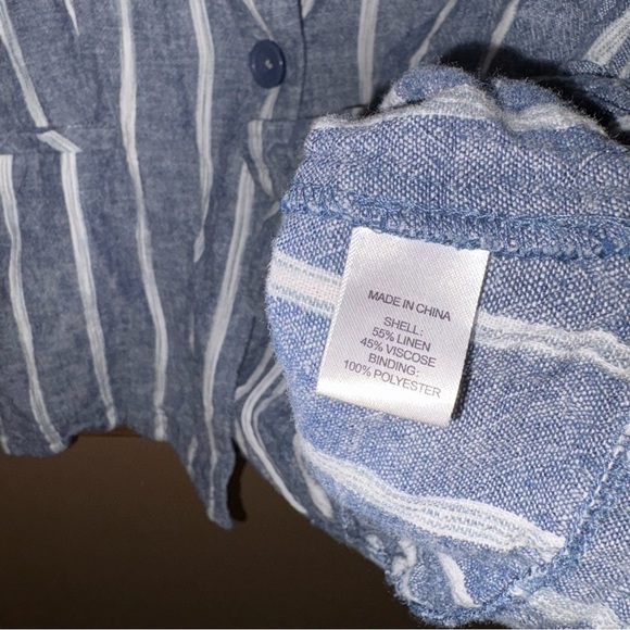 Anthropologie Drew Linen Striped 1 Button Closure Blazer Jacket White Blue M - Picture 4 of 4